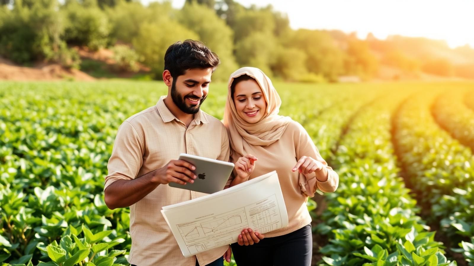 شاب وشابة مغربيان يقومان بإنشاء تعاونية فلاحية في حقل أخضر